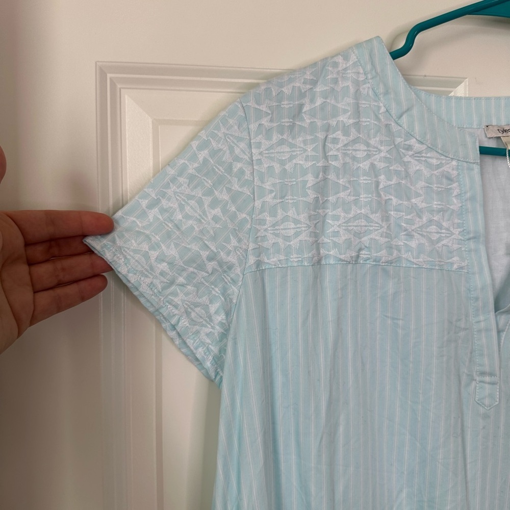 Tyler Boe Linen 100% Cotton Blue White Striped Tiered Tayna Dress Size L - Picture 5 of 6